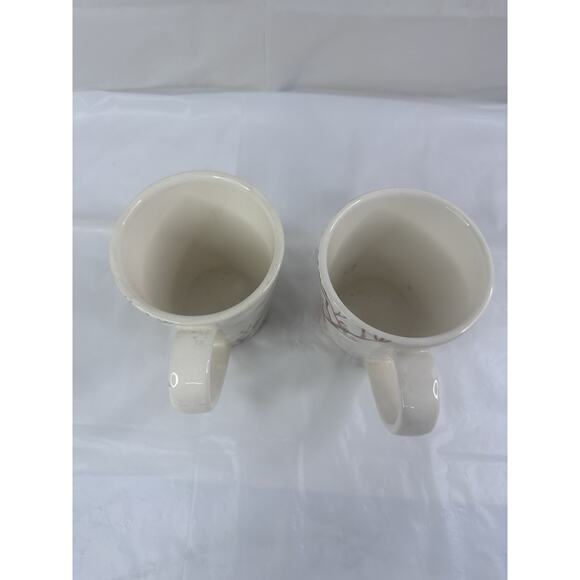 Pier 1 Imports Alexander ironstone Deer Birds Set Of 2 Coffee Tea Mugs Winter - Picture 6 of 7